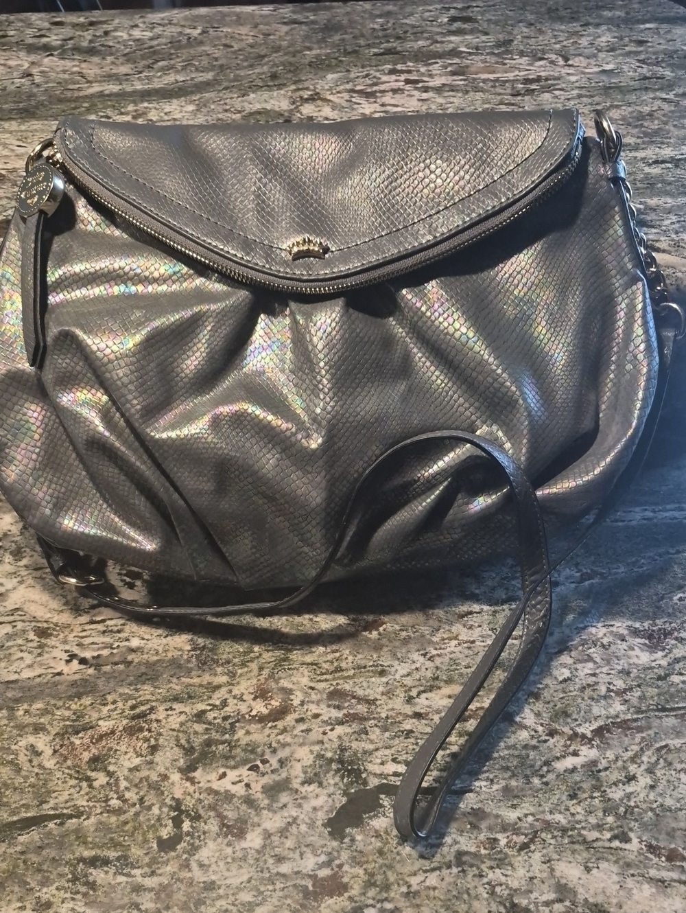 Juicy Couture Metallic Pewter Iridescent Crossbody Bag